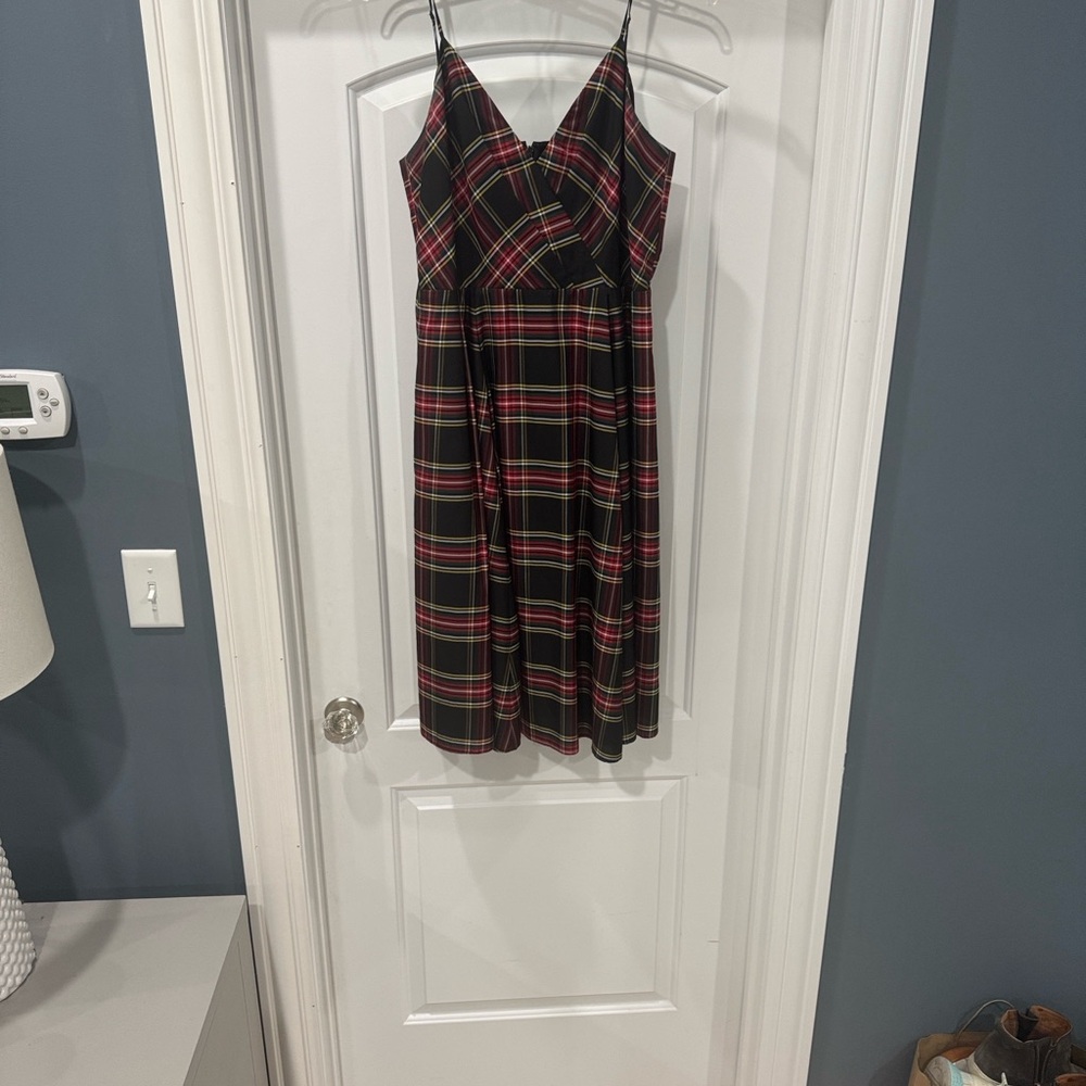 J. Crew Black and Red Plaid Midi Dress